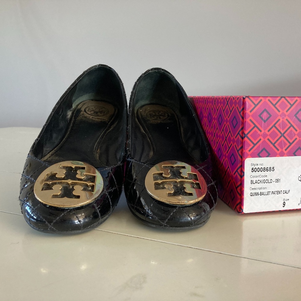 tory burch black patent ballet flats size 9